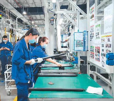 市的德资企业斯泰必鲁斯(浙江)有限公司工厂内,工人正生产汽车配件